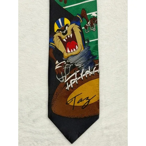 Vintage Tazmanian Devil Tie 1995 Warner Brothers Looney Toons Football Navy - Picture 3 of 6